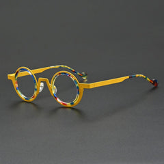 Jago Titanium Acetate Round Glasses Frame Round Frames Southood Yellow Leopard 
