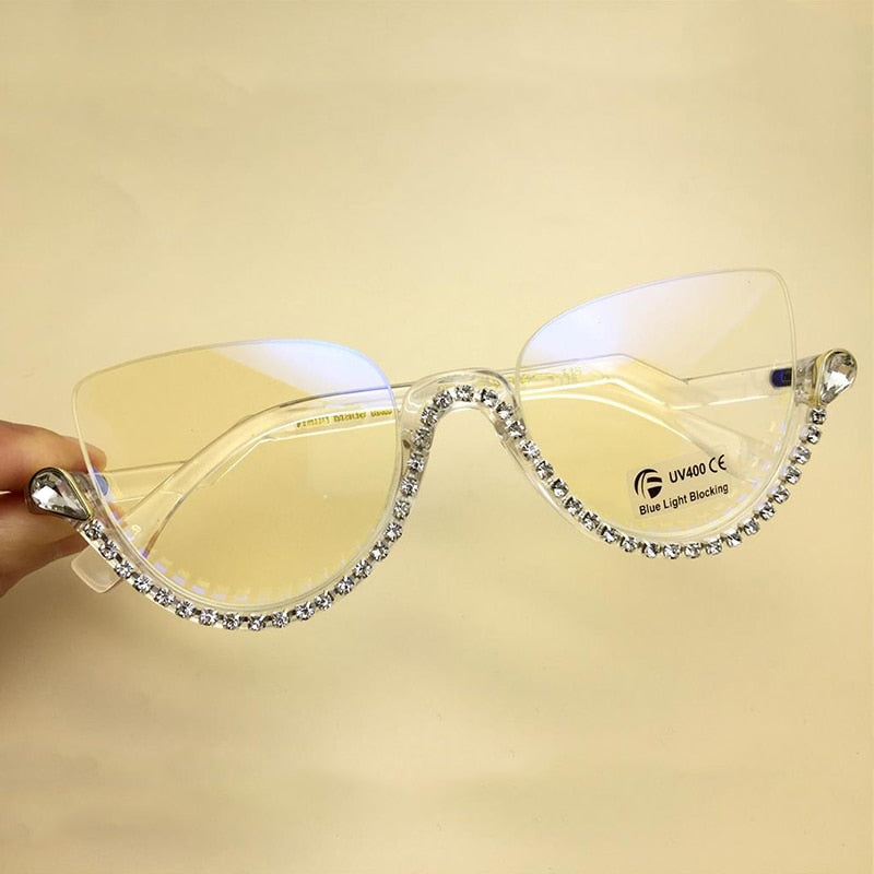 Jennifer Luxury Rhinestone Cat Eye Glasses Cat Eye Frames Southood clear clear 