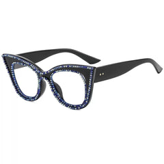 Jesicalin Vintage Rhinesotne Cat Eye Glasses Frame Browline Frames Southood Gradient Dark Blue 