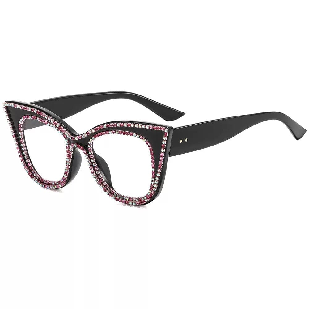 Jesicalin Vintage Rhinesotne Cat Eye Glasses Frame Browline Frames Southood Gradient Pink 