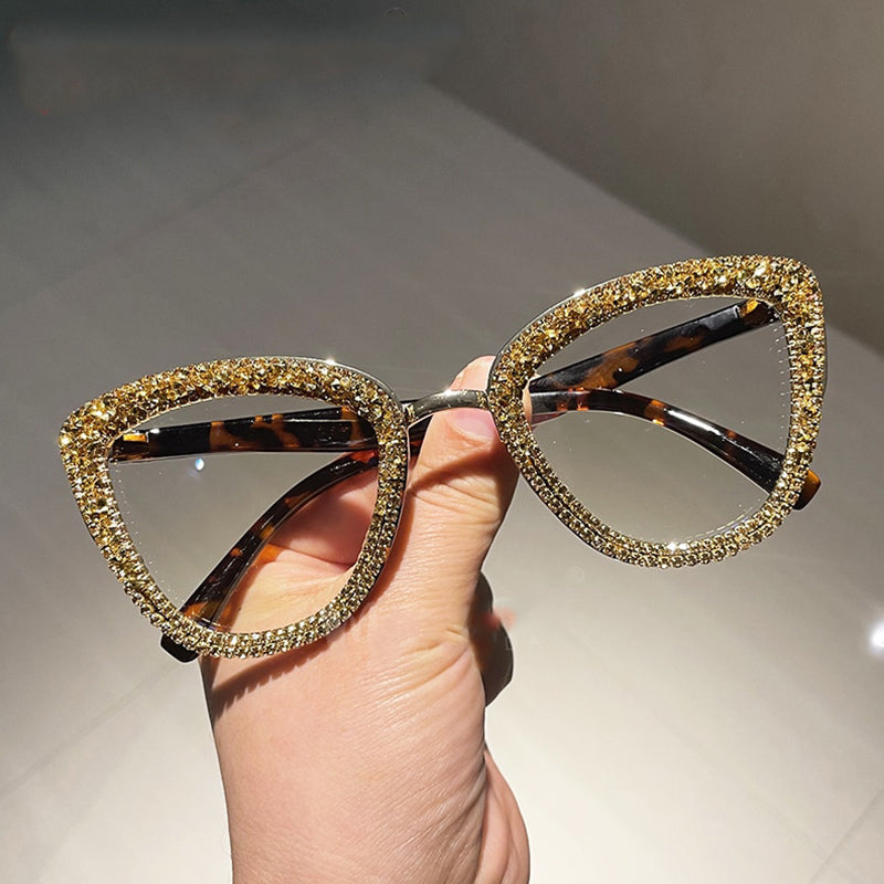 Jillian Cat Eye Rhinestone Vintage Glasses Cat Eye Frames MON Gold 
