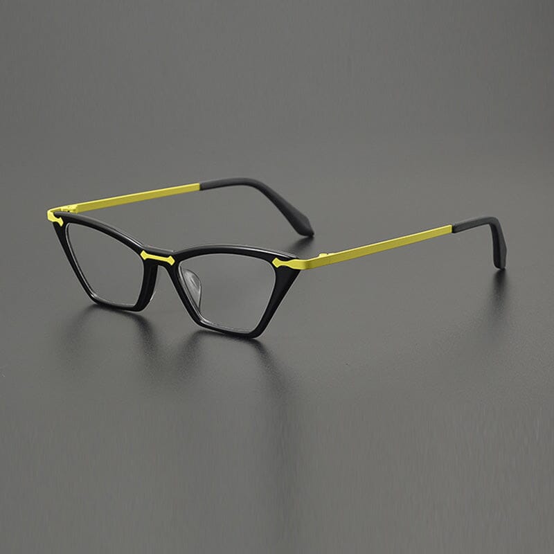 Jo Retro Acetate Eyeglasses Frame Cat Eye Frames Southood Yellow Black 
