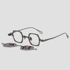 KM Geometric Titanium Glasses Frame With Magnetic Sunglasses Clips Geometric Frames Southood 