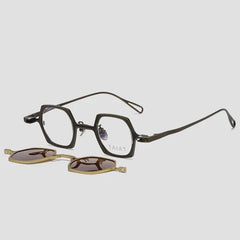 KM Geometric Titanium Glasses Frame With Magnetic Sunglasses Clips Geometric Frames Southood Bronze Gold 