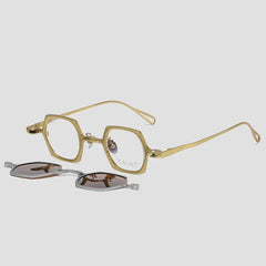 KM Geometric Titanium Glasses Frame With Magnetic Sunglasses Clips Geometric Frames Southood Gold Silver 
