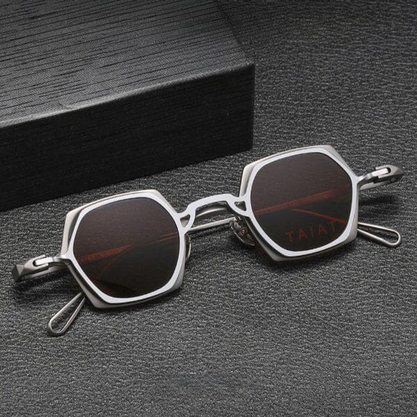 KM Geometric Titanium Glasses Frame With Magnetic Sunglasses Clips Geometric Frames Southood Gun Silver 
