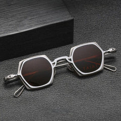 KM Geometric Titanium Glasses Frame With Magnetic Sunglasses Clips Geometric Frames Southood Gun Silver 
