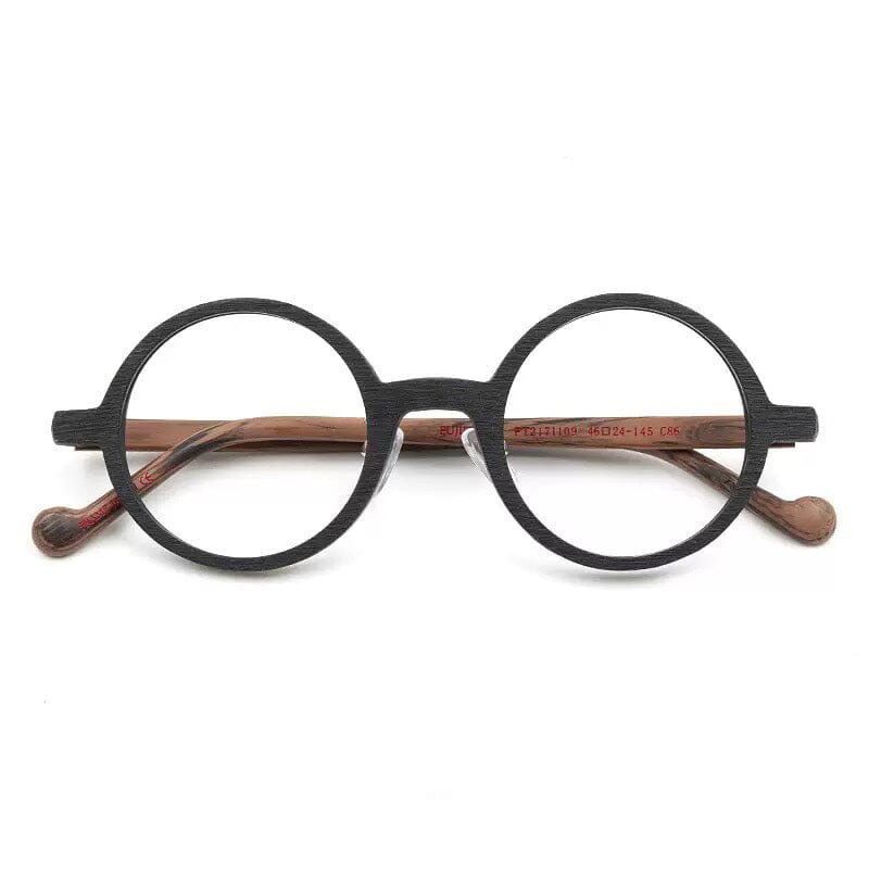 Lang Vintage Round Acetate Frame Round Frames Southood Wood Grain Black Brown 