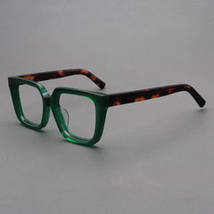 Lanzo Retro Acetate Glasses Frame Rectangle Frames Southood Green Leopard 