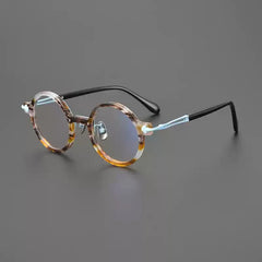 Lawler Vintage Acetate Titanium Glasses Frame Round Frames Southood Leopard Blue 