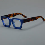 Lew Vintage Square Acetate Glasses Frame Rectangle Frames Southood Blue leopard 