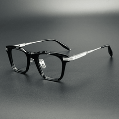 Lidia Vintage Acetate Titanium Glasses Frame Rectangle Frames Southood Black Silver 
