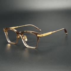 Lidia Vintage Acetate Titanium Glasses Frame Rectangle Frames Southood Clear Tea Gold 