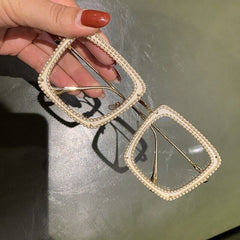 Mabel Vintage Rhinesotne Rectangle Glasses Frames Rectangle Frames MON Beige pearl 