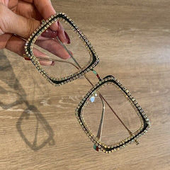 Mabel Vintage Rhinesotne Rectangle Glasses Frames Rectangle Frames MON Green 