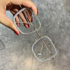 Madge Popular Rhinestone Blue Light Rectangle Glasses Rectangle Frames MON 