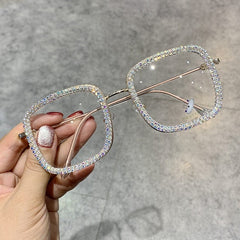 Madge Popular Rhinestone Blue Light Rectangle Glasses Rectangle Frames MON AB 
