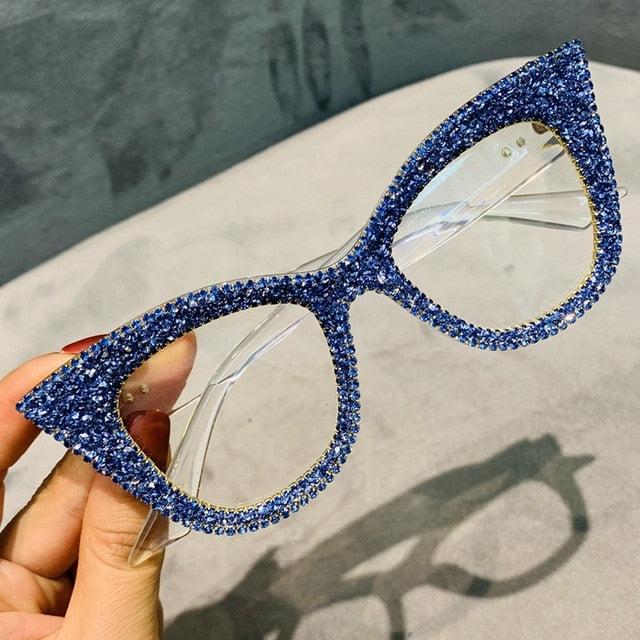 Lens Glasses Prescription Cat Eye Glasses With Rhinestones Cateye