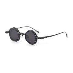 MO Round Titanium Glasses Frame With Magnetic Sunglasses Clips Round Frames Southood Black(Black Gray) 