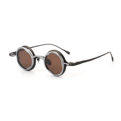 MO Round Titanium Glasses Frame With Magnetic Sunglasses Clips Round Frames Southood Silver Bronze(Brown) 