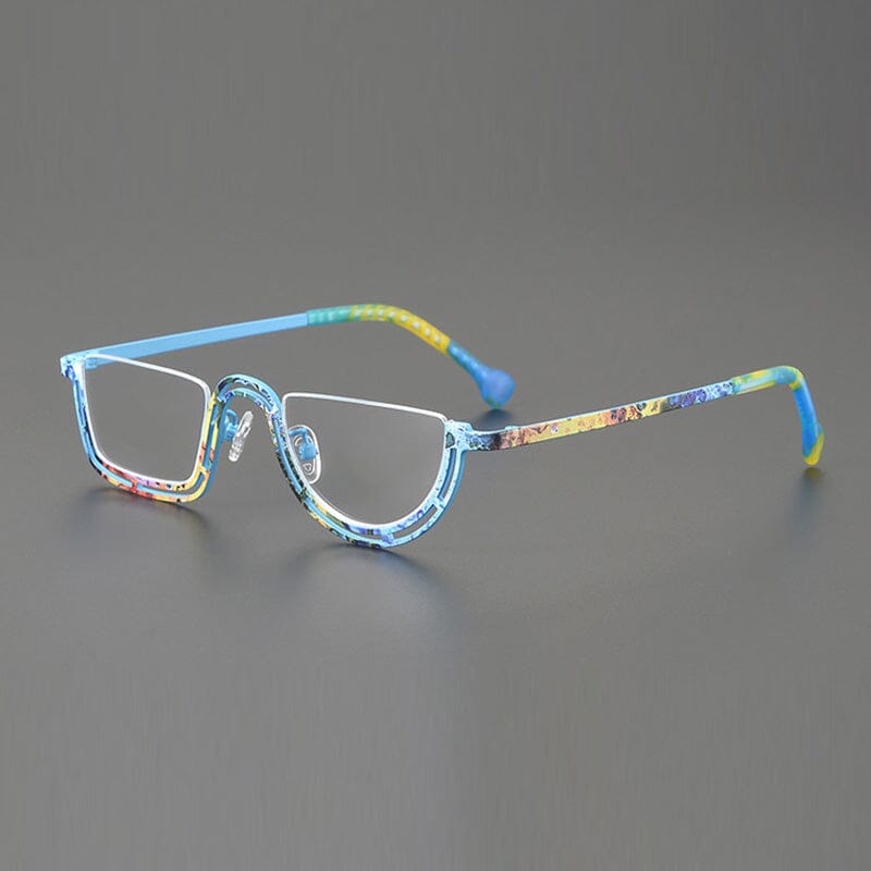 Musetti Retro Semi Titanium Glasses Frame Rectangle Frames Southood Blue 