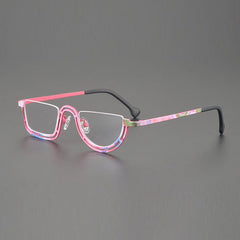 Musetti Retro Semi Titanium Glasses Frame Rectangle Frames Southood Pink 