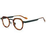 Noel Round Unisex Ultra-Light Titanium Glasses Frame Round Frames Southood Leopard-green 