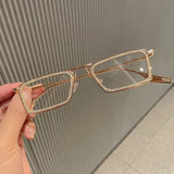 Novia Vitnage Rhinestone Eye wear Rectangle Frames MON Gold clear 