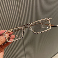 Novia Vitnage Rhinestone Eye wear Rectangle Frames MON Silver Clear 