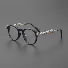 Opal Vintage Rhinesotne Cat Eye Glasses Frame Browline Frames Southood Black Silver 