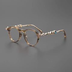 Opal Vintage Rhinesotne Cat Eye Glasses Frame Browline Frames Southood Brown Stripe 