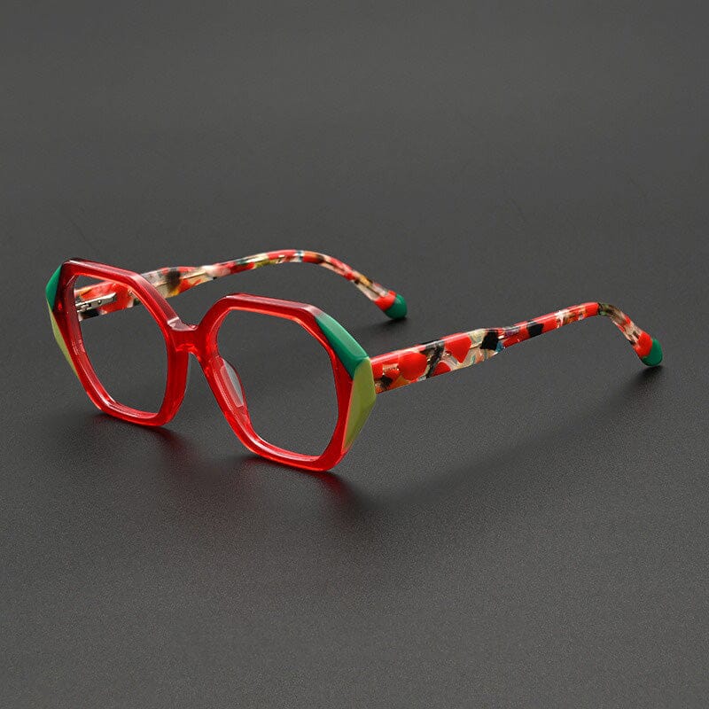 Penk Vintage Acetate Glasses Frame Geometric Frames Southood Clear Red 