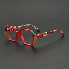 Penk Vintage Acetate Glasses Frame Geometric Frames Southood Clear Red 