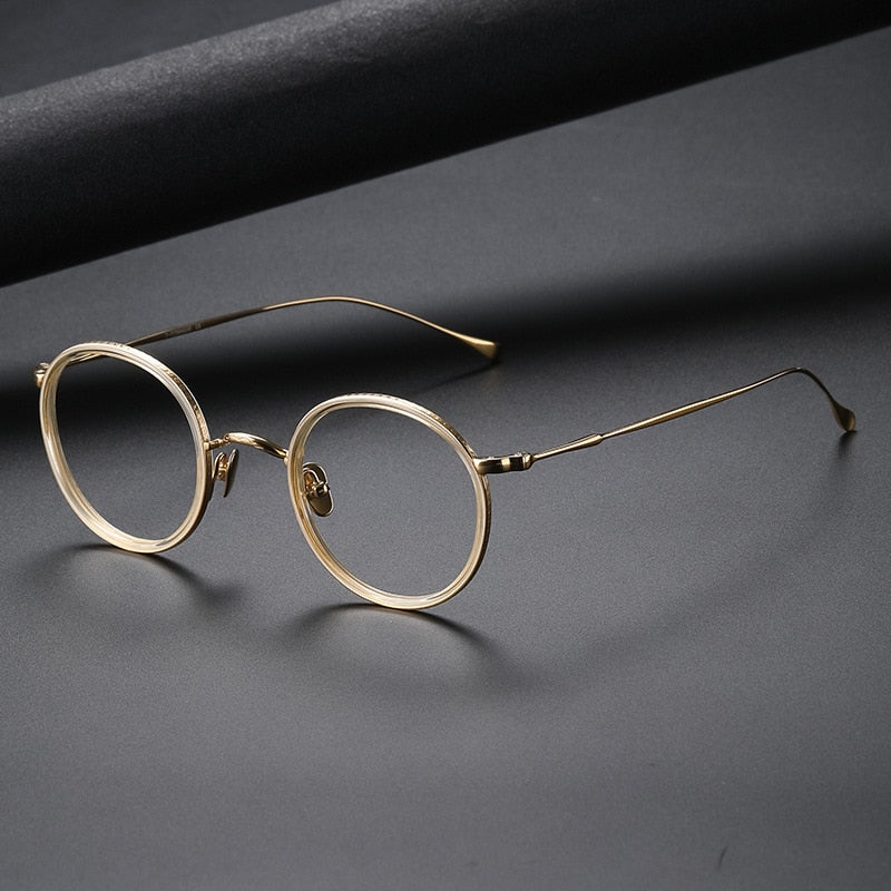 Prof Retro Round Titanium Glasses Frame Round Frames Southood Gold 