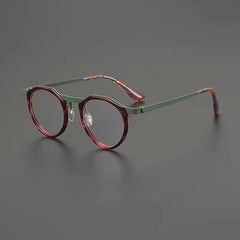 Qin Acetate Titanium Glasses Frame Round Frames Southood Red Green 