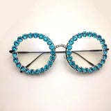 Queen Vintage Rhinestone Round Glasses Round Frames Southood blue clear 