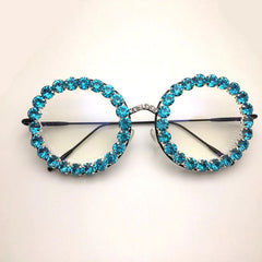 Queen Vintage Rhinestone Round Glasses Round Frames Southood blue clear 
