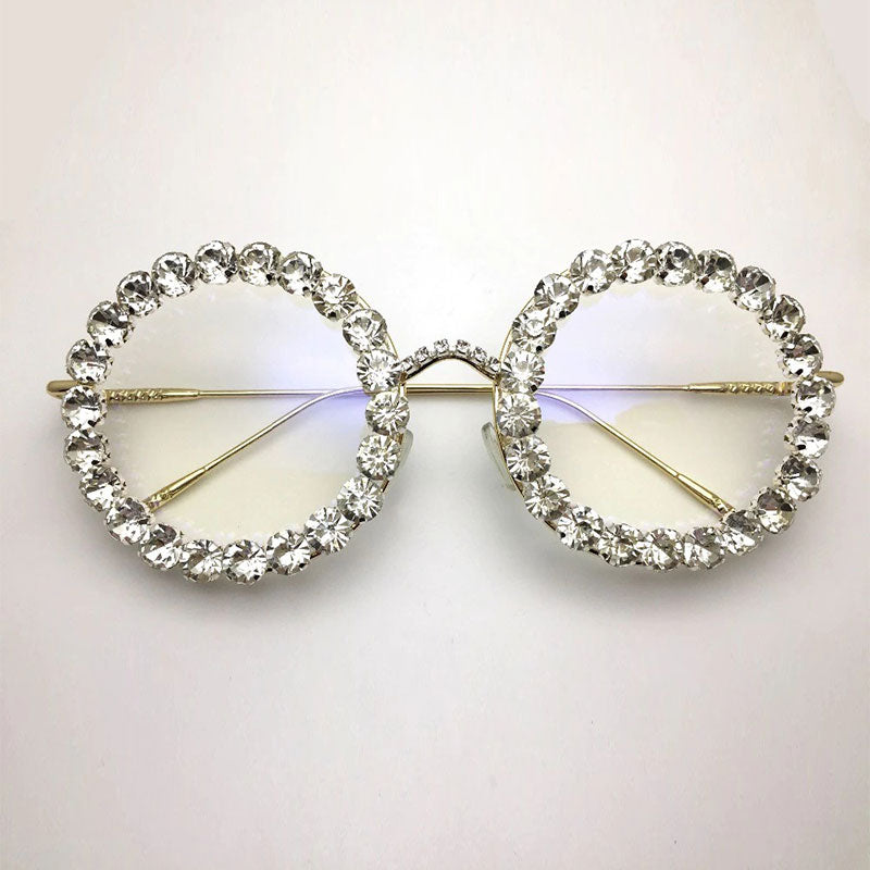 Queen Vintage Rhinestone Round Glasses Round Frames Southood silver clear 