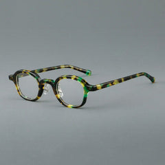 Raavi Vintage Acetate Glasses Frame Round Frames Southood Green Leopard 