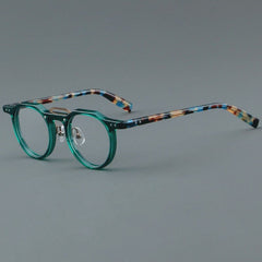 Raed Retro Round Acetate Glasses Frame Round Frames Southood Green leopard 