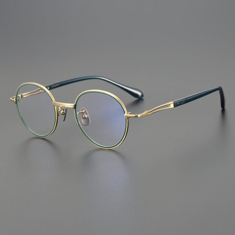 Shamim Vintage Titanium Glasses Frame Round Frames Southood Golden Green 