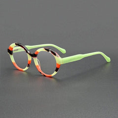 Silas Vintage Acetate Glasses Frame Round Frames Southood Green Leopard 