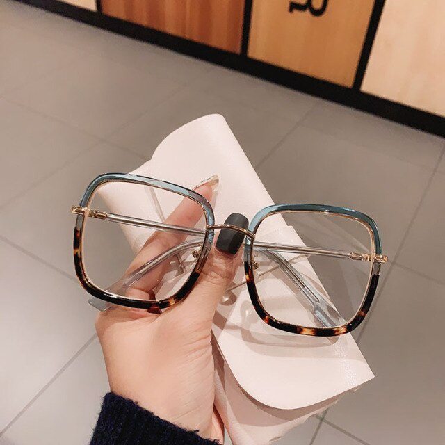 Susan Glamorous Leoaprd Clear Glasses Frame Rectangle Frames Southood blue leopard clear 
