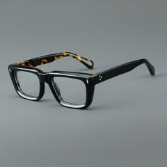 Sutton Retro Rectangle Acetate Glasses Frame Rectangle Frames Southood Black Leopard 
