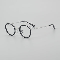 Travon Vintage Acetate Round Glasses Frame Round Frames Southood Black Silver 
