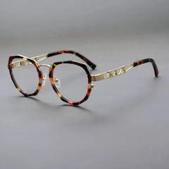 Viggo Vintage Acetate Alloy Glasses Frame Geometric Frames Southood Leopard Gold 
