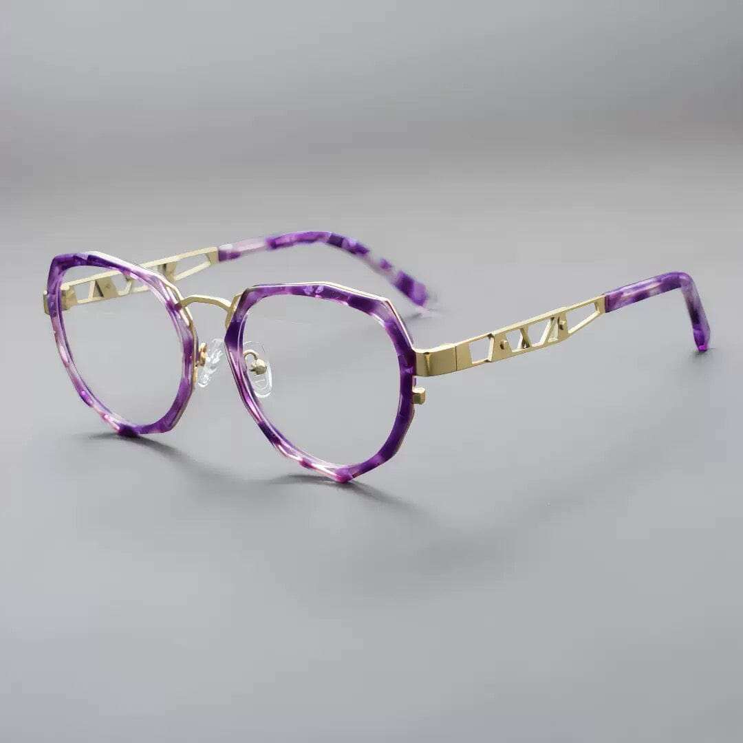 Viggo Vintage Acetate Alloy Glasses Frame Geometric Frames Southood Purple Gold 