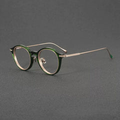 Vinny Vintage Acetate Titanium Glasses Frame Oval Frames Southood Green Rose Gold 