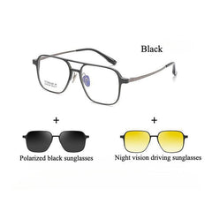 Ward Aluminum Magnesium Titanium Glasses Frame With Magnetic Sunglasses Clips Aviator Frames Southood Black (with 2 pairs of clips) 