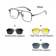 Ward Aluminum Magnesium Titanium Glasses Frame With Magnetic Sunglasses Clips Aviator Frames Southood Black (with 3 pairs of clips) 